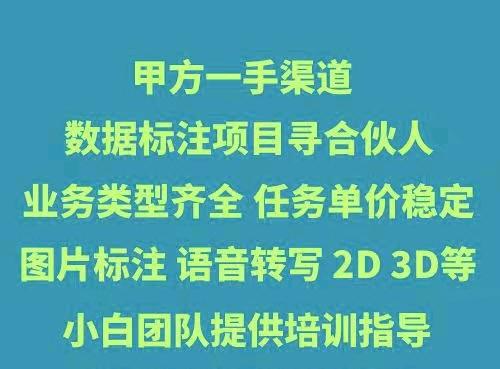  数据标注，诚招合伙人，个人团队均可，项目稳定，单价高